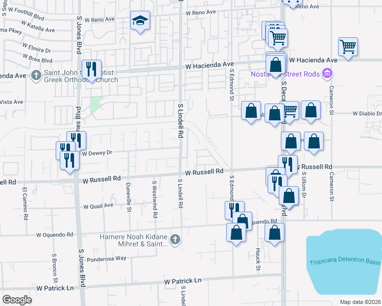 map of restaurants, bars, coffee shops, grocery stores, and more near 5345 Lazy Breeze Avenue in Las Vegas
