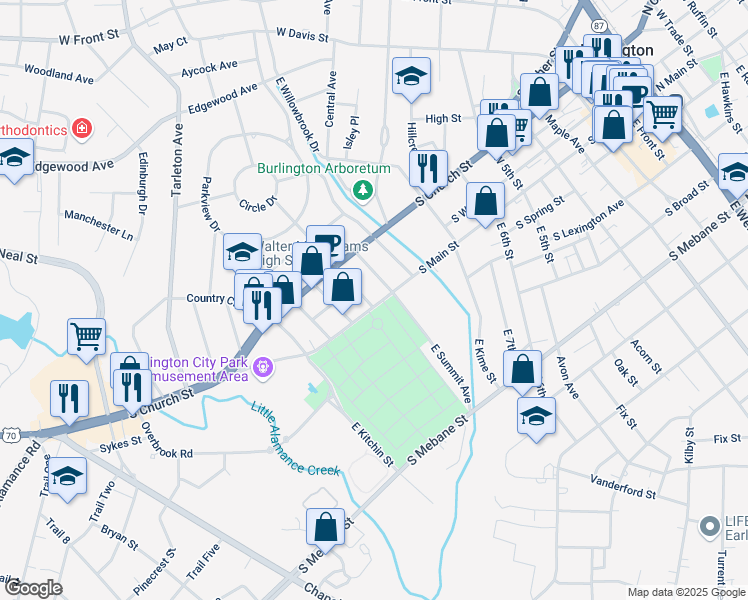 map of restaurants, bars, coffee shops, grocery stores, and more near 105 Glenwood Avenue in Burlington