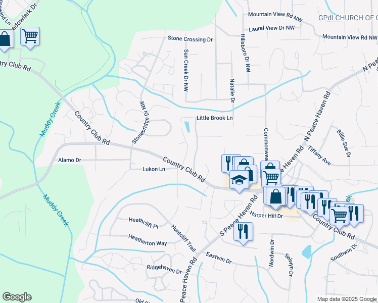 map of restaurants, bars, coffee shops, grocery stores, and more near 128 Cedar Lake Trail in Winston-Salem