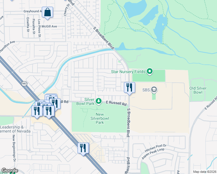 map of restaurants, bars, coffee shops, grocery stores, and more near 6848 Mesita Avenue in Las Vegas