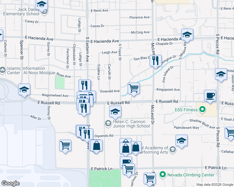 map of restaurants, bars, coffee shops, grocery stores, and more near 2583 Emerald Avenue in Las Vegas