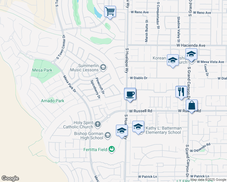 map of restaurants, bars, coffee shops, grocery stores, and more near 5568 South Table Top Lane in Las Vegas