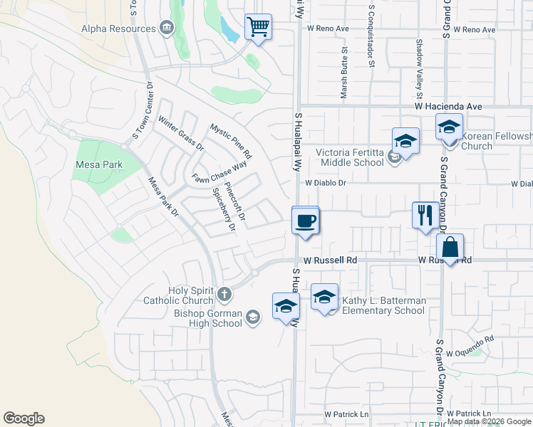 map of restaurants, bars, coffee shops, grocery stores, and more near 5568 South Table Top Lane in Las Vegas
