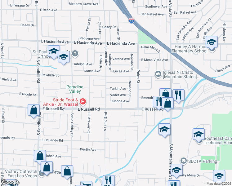 map of restaurants, bars, coffee shops, grocery stores, and more near 4291 Vader Avenue in Las Vegas
