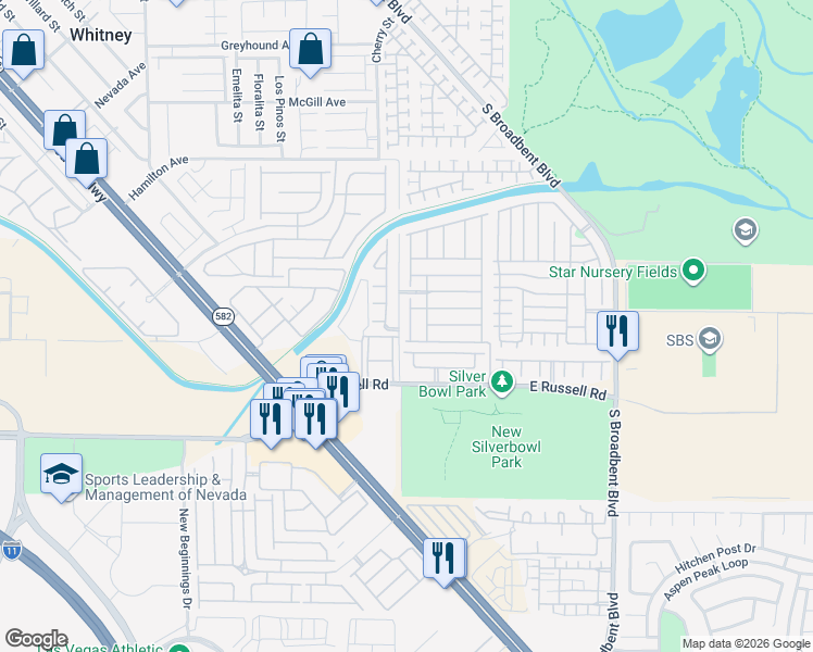 map of restaurants, bars, coffee shops, grocery stores, and more near 5597 Grinding Rock Way in Las Vegas