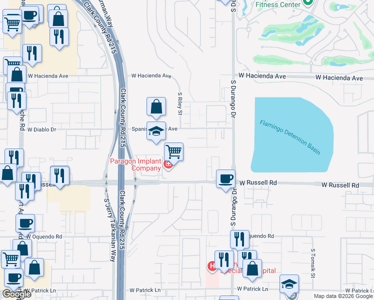map of restaurants, bars, coffee shops, grocery stores, and more near 8783 Halcon Avenue in Las Vegas