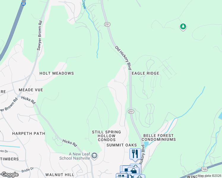 map of restaurants, bars, coffee shops, grocery stores, and more near 615 Summit Oaks Court in Nashville