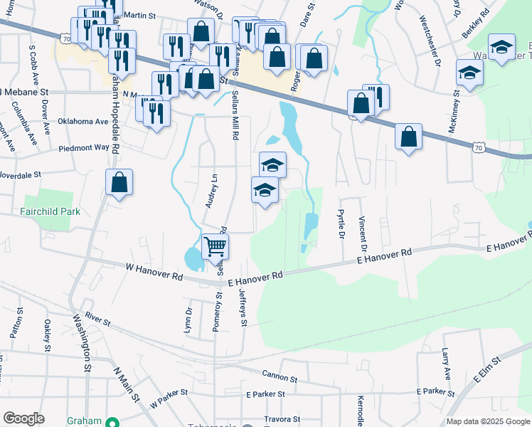 map of restaurants, bars, coffee shops, grocery stores, and more near 2229 Broadview Drive in Burlington
