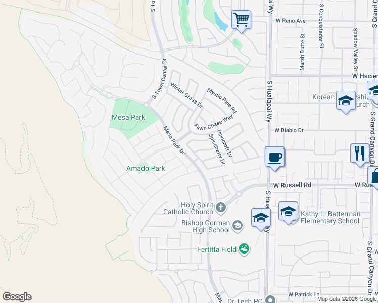 map of restaurants, bars, coffee shops, grocery stores, and more near 5595 Fairmeade Way in Las Vegas
