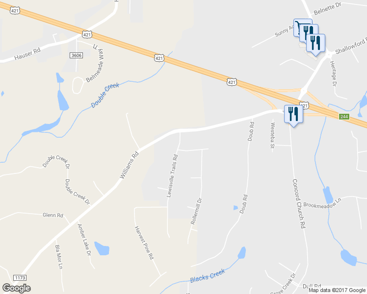 map of restaurants, bars, coffee shops, grocery stores, and more near 309 Lewisville Trails Road in Lewisville