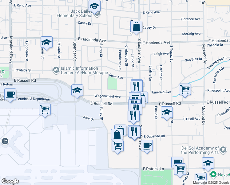 map of restaurants, bars, coffee shops, grocery stores, and more near 2211 Wagonwheel Avenue in Las Vegas
