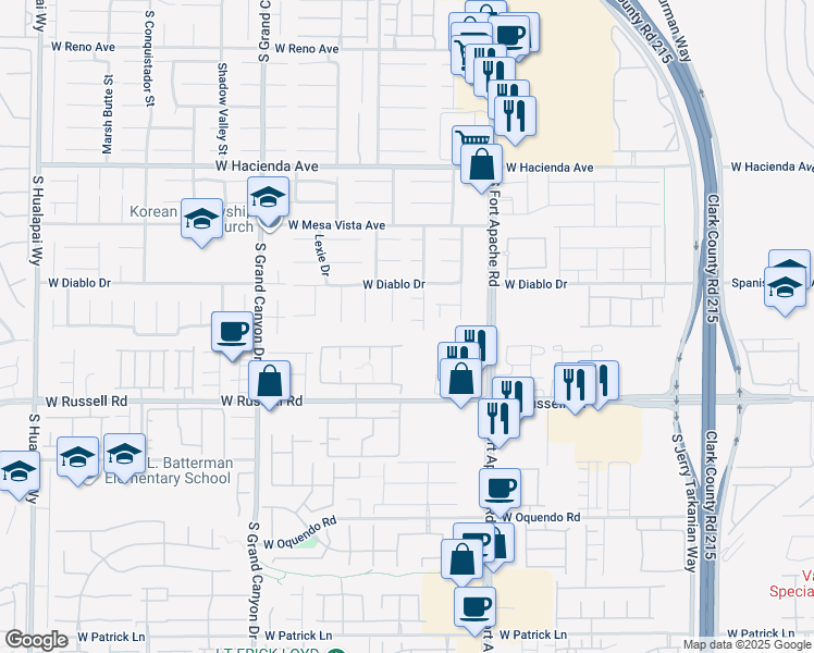 map of restaurants, bars, coffee shops, grocery stores, and more near 9620 West Russell Road in Las Vegas