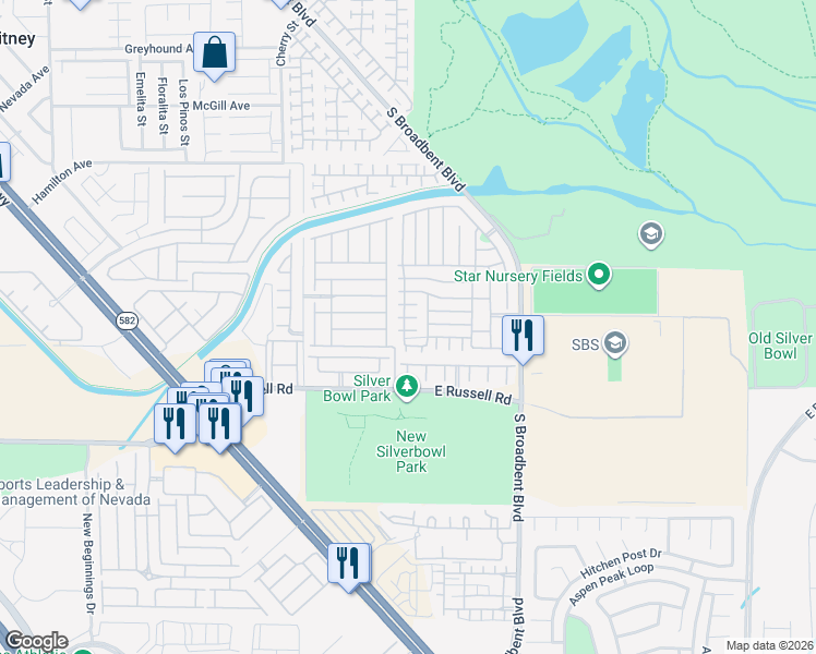 map of restaurants, bars, coffee shops, grocery stores, and more near 6786 Travertine Lane in Las Vegas