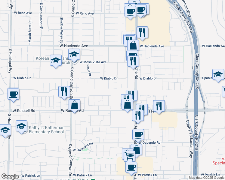 map of restaurants, bars, coffee shops, grocery stores, and more near 9549 Birch Basin Court in Las Vegas