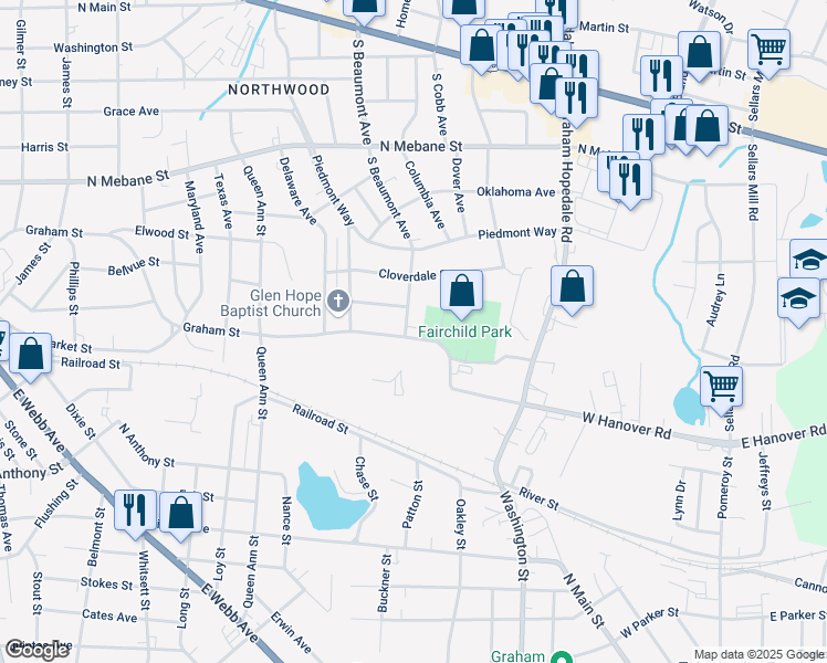 map of restaurants, bars, coffee shops, grocery stores, and more near 924 South Beaumont Avenue in Burlington
