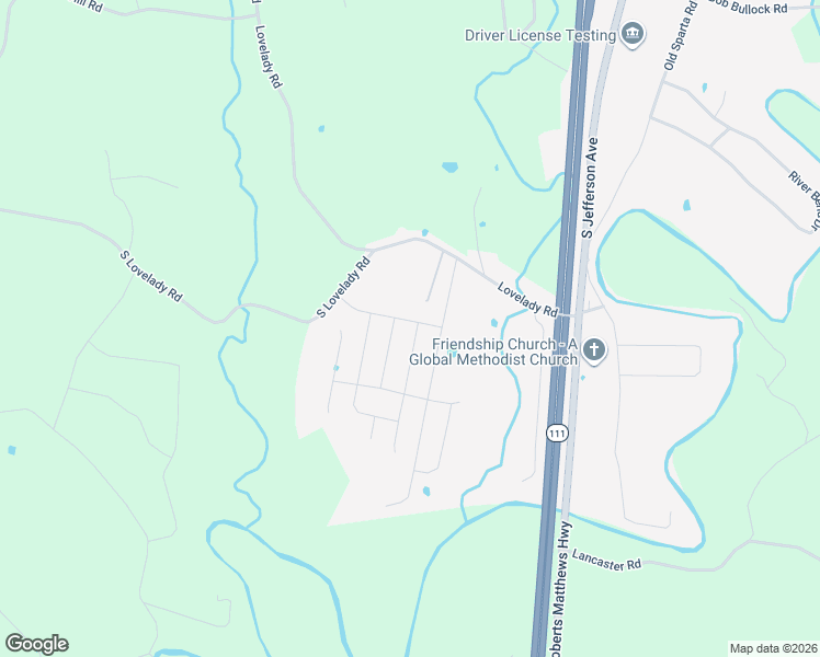 map of restaurants, bars, coffee shops, grocery stores, and more near 5301 Lovelady Road in Cookeville