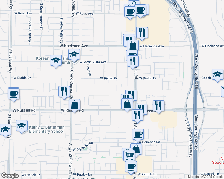 map of restaurants, bars, coffee shops, grocery stores, and more near 9549 Birch Basin Court in Las Vegas