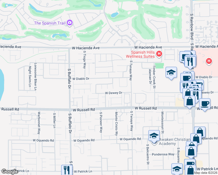 map of restaurants, bars, coffee shops, grocery stores, and more near 5560 Airview Court in Las Vegas