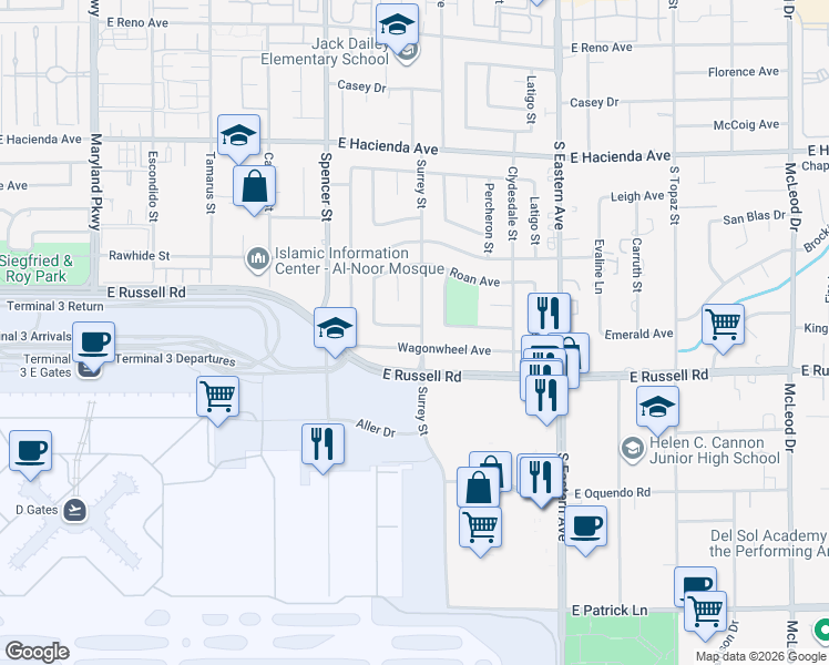map of restaurants, bars, coffee shops, grocery stores, and more near 1999 Wagonwheel Avenue in Las Vegas