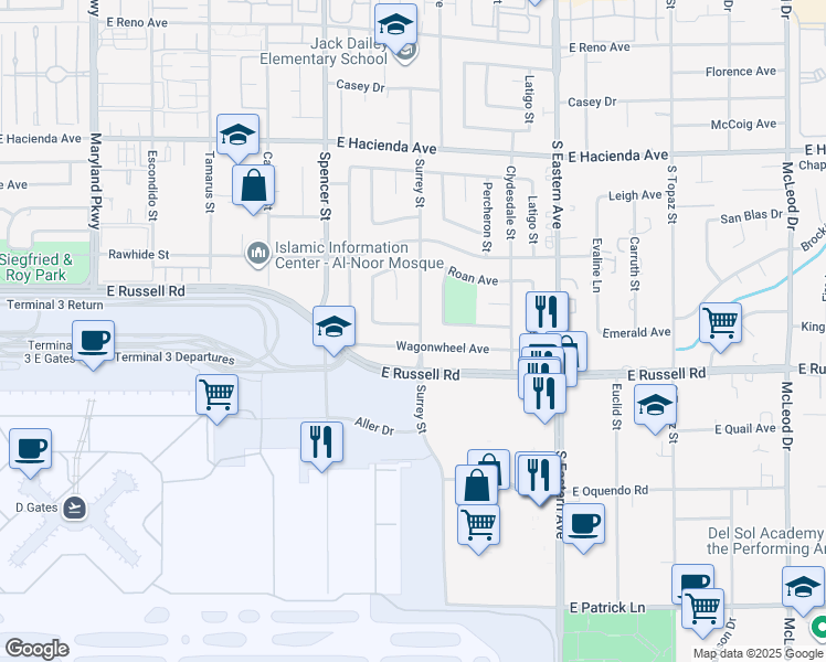 map of restaurants, bars, coffee shops, grocery stores, and more near 2033 Pommel Avenue in Las Vegas