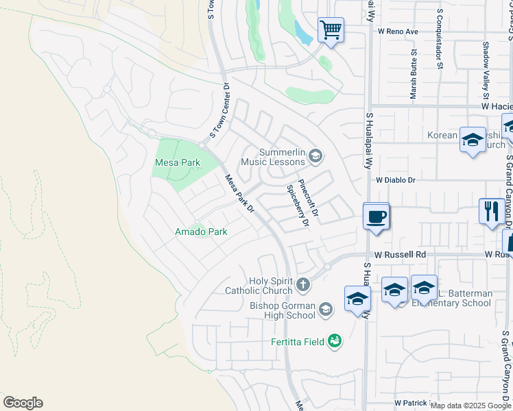 map of restaurants, bars, coffee shops, grocery stores, and more near 5553 Fairmeade Way in Las Vegas