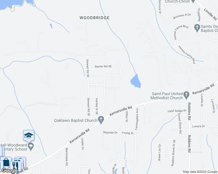 map of restaurants, bars, coffee shops, grocery stores, and more near 3513 Dunbarton Drive in Winston-Salem