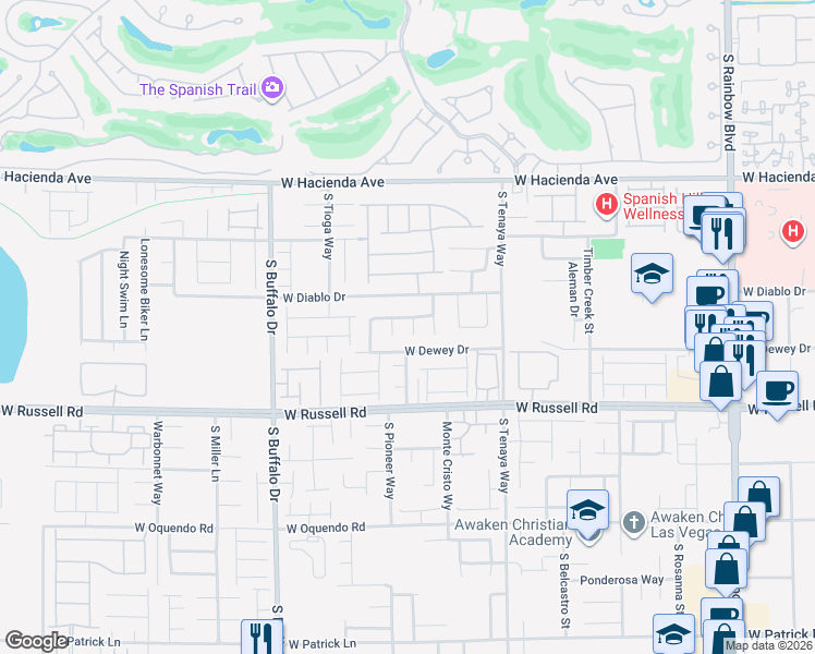 map of restaurants, bars, coffee shops, grocery stores, and more near 5555 Airview Court in Las Vegas