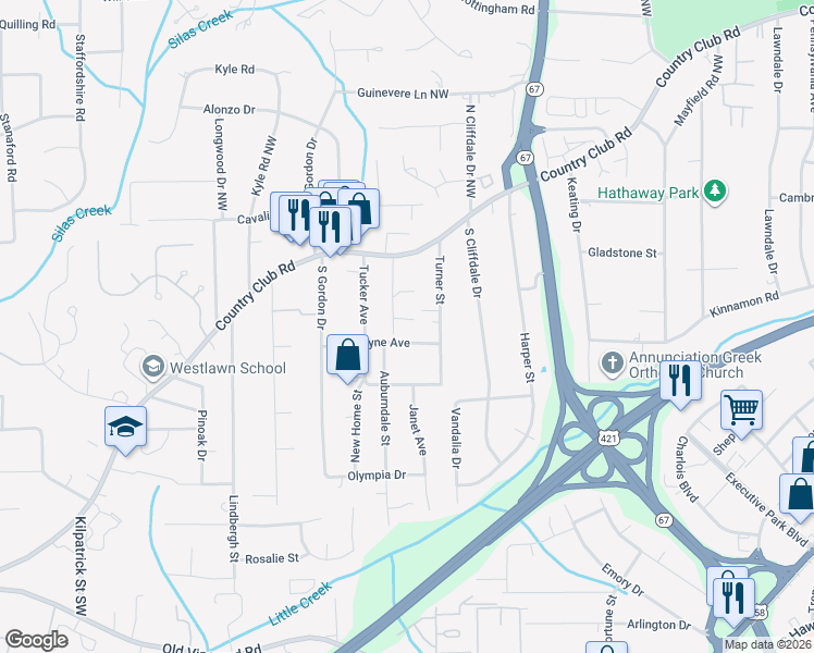map of restaurants, bars, coffee shops, grocery stores, and more near 3816 Wayne Avenue in Winston-Salem