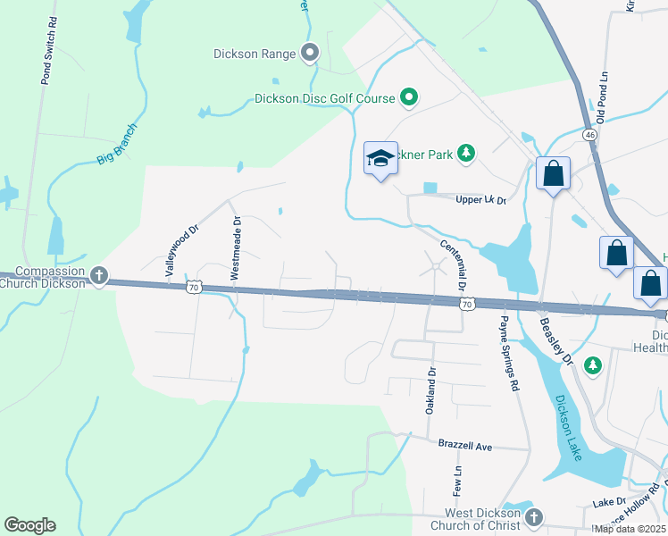 map of restaurants, bars, coffee shops, grocery stores, and more near 2225 U.S. 70 in Dickson