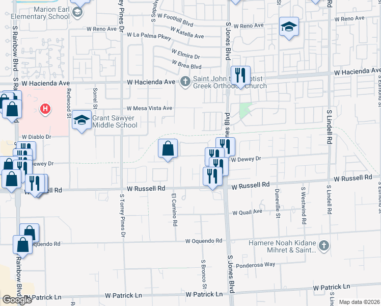 map of restaurants, bars, coffee shops, grocery stores, and more near 5618 Deer Creek Falls Court in Las Vegas