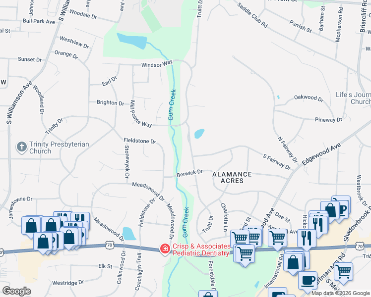 map of restaurants, bars, coffee shops, grocery stores, and more near 2935 Truitt Drive in Burlington