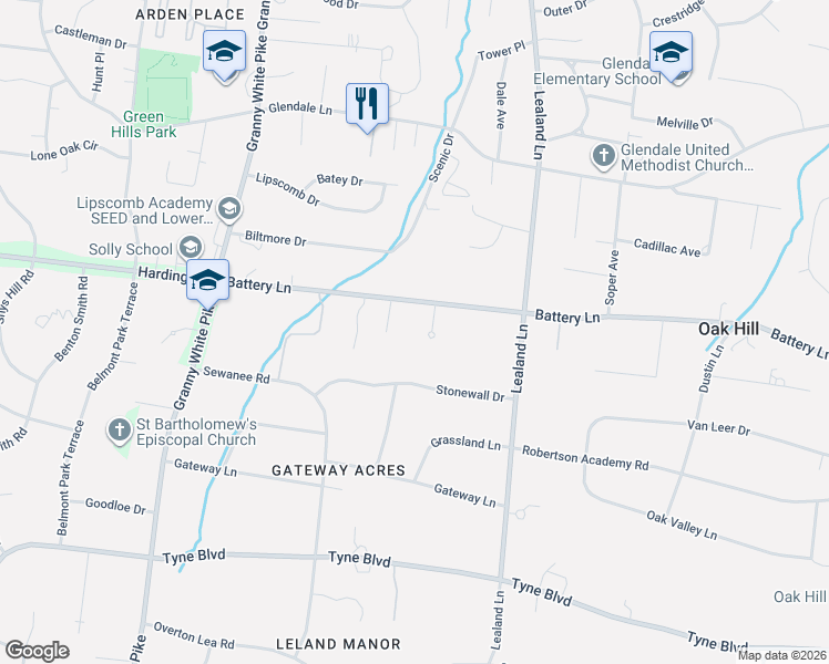 map of restaurants, bars, coffee shops, grocery stores, and more near 1024 Stonewall Drive in Nashville