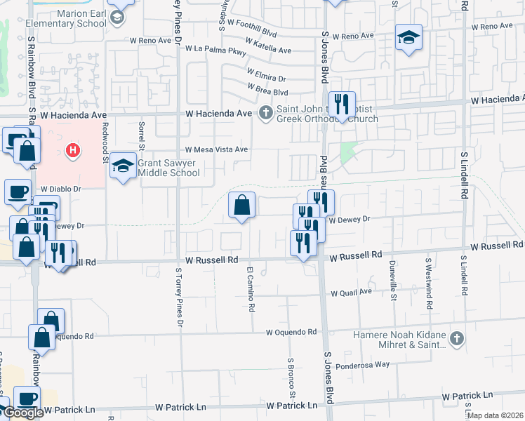 map of restaurants, bars, coffee shops, grocery stores, and more near 5568 Yellow Ash Street in Las Vegas