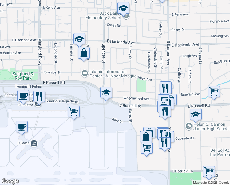 map of restaurants, bars, coffee shops, grocery stores, and more near 5613 Chestnut Street in Las Vegas