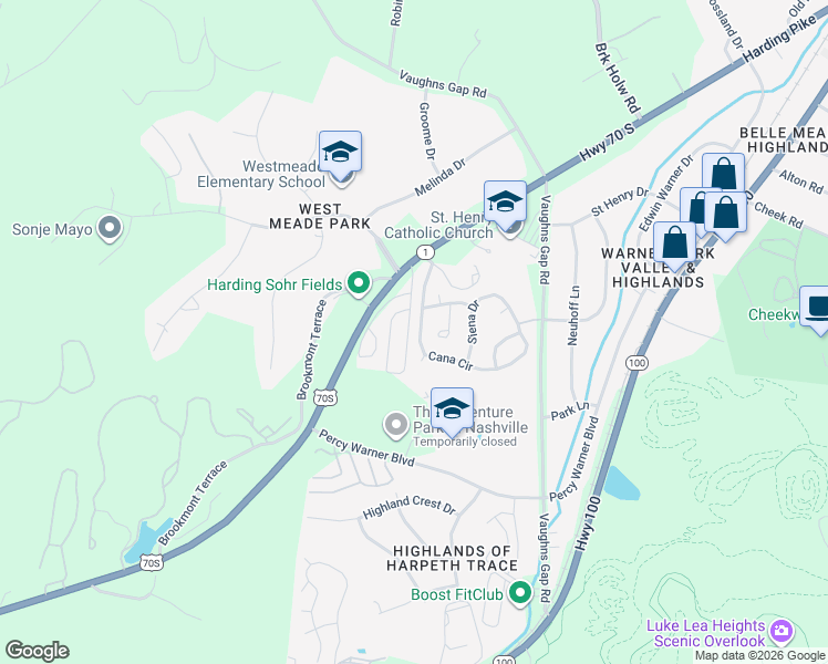 map of restaurants, bars, coffee shops, grocery stores, and more near 293 Cana Circle in Nashville