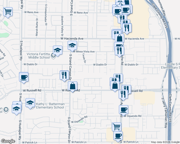 map of restaurants, bars, coffee shops, grocery stores, and more near 5554 Chicory Falls Court in Las Vegas