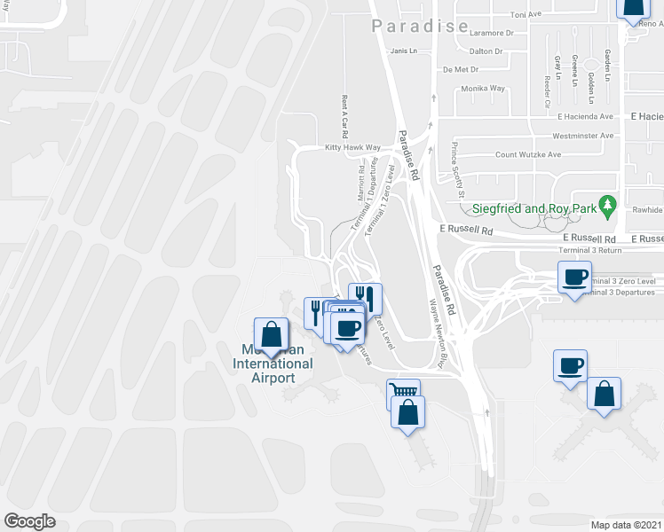 map of restaurants, bars, coffee shops, grocery stores, and more near 11111 Wayne Newton Boulevard in Las Vegas