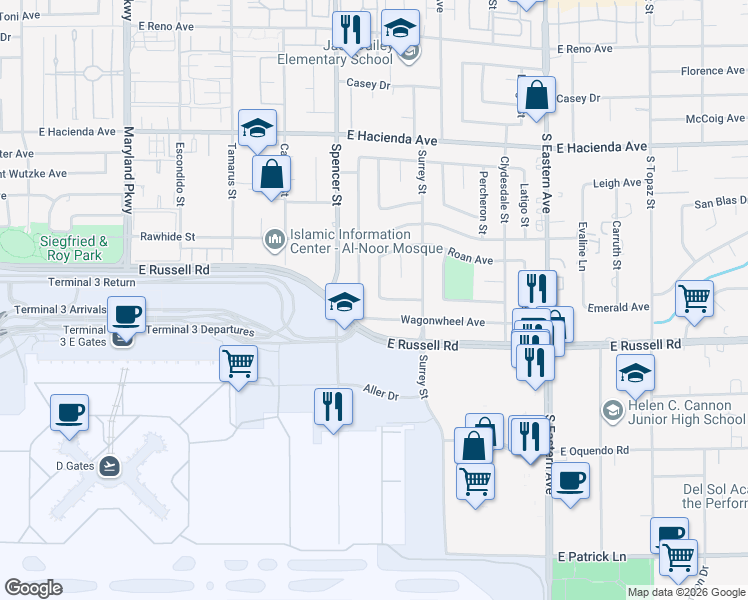 map of restaurants, bars, coffee shops, grocery stores, and more near 5613 Chestnut Street in Las Vegas