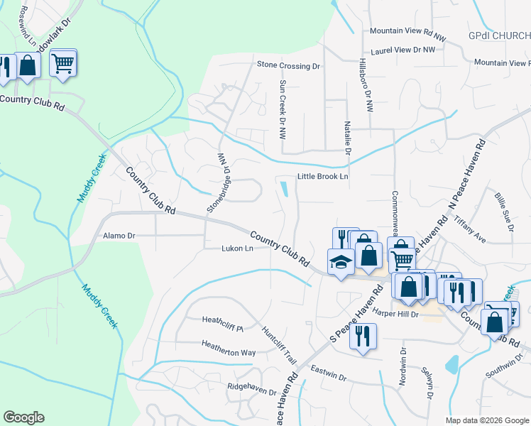 map of restaurants, bars, coffee shops, grocery stores, and more near 214 Lamplighter Circle in Winston-Salem