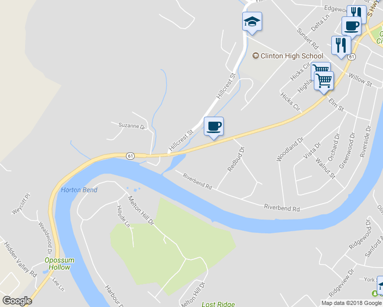 map of restaurants, bars, coffee shops, grocery stores, and more near 734 South Charles G Seivers Boulevard in Clinton