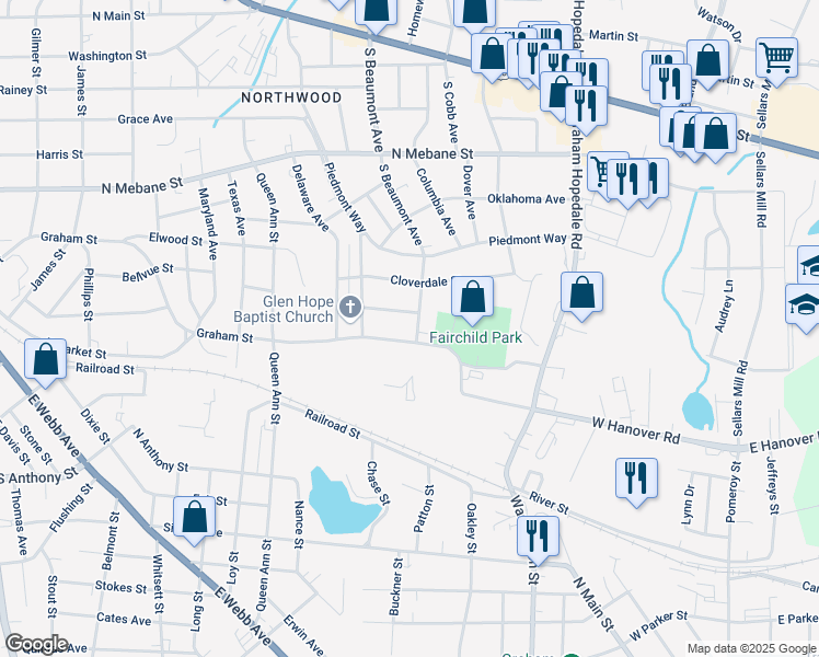 map of restaurants, bars, coffee shops, grocery stores, and more near 1336 Parker Street in Burlington