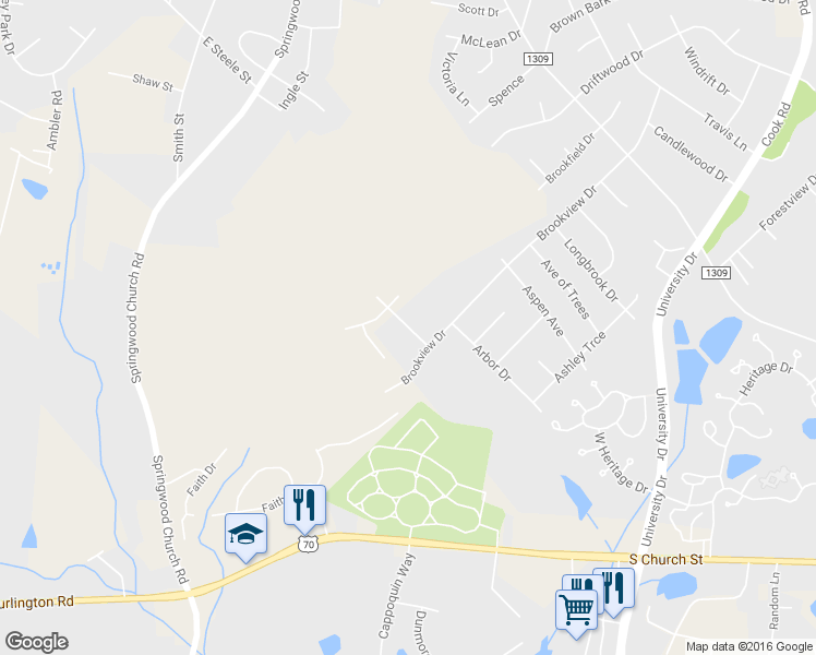 map of restaurants, bars, coffee shops, grocery stores, and more near 106 White Poplar Drive in Burlington
