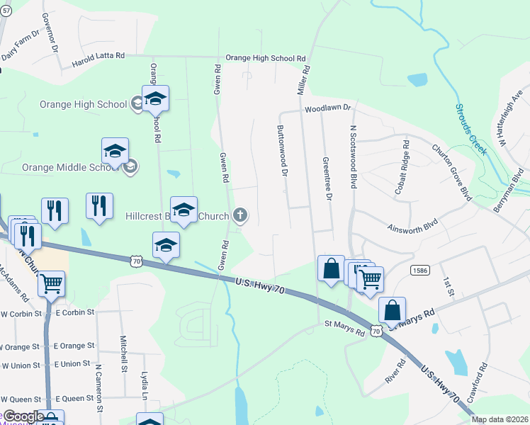 map of restaurants, bars, coffee shops, grocery stores, and more near 209 South English Hill Lane in Hillsborough