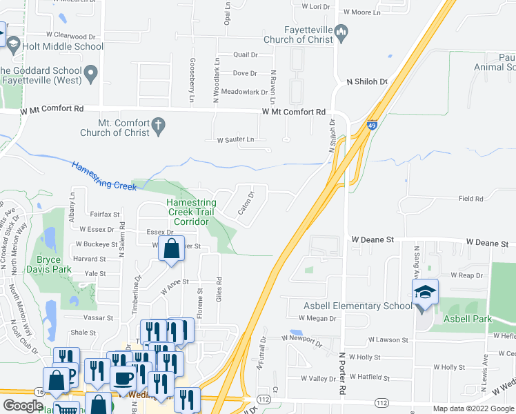 map of restaurants, bars, coffee shops, grocery stores, and more near 1907 Pine Valley Drive in Fayetteville