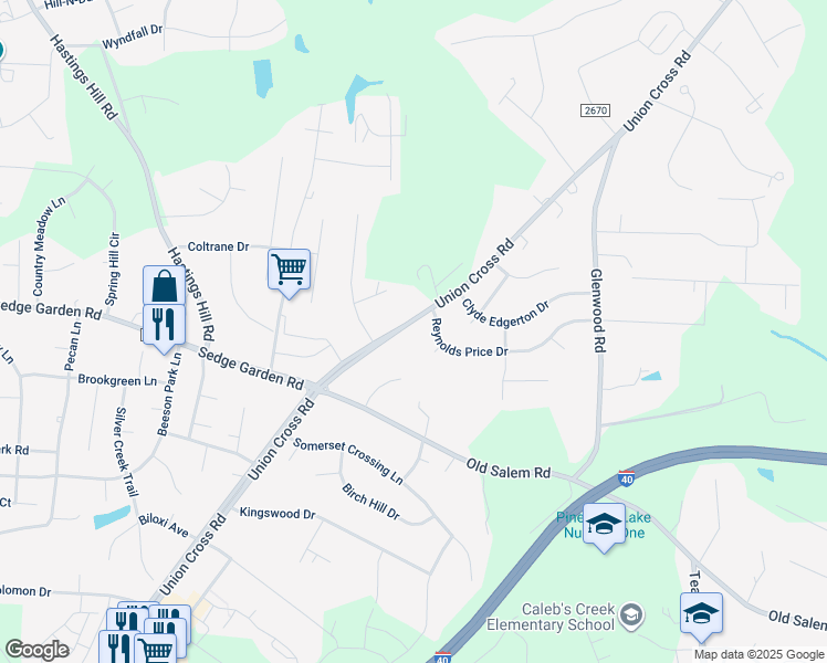 map of restaurants, bars, coffee shops, grocery stores, and more near 1371 Union Cross Road in Kernersville