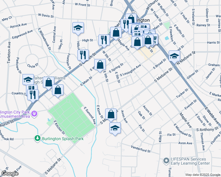 map of restaurants, bars, coffee shops, grocery stores, and more near 306 East 6th Street in Burlington