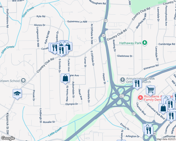 map of restaurants, bars, coffee shops, grocery stores, and more near 133 Turner Street in Winston-Salem
