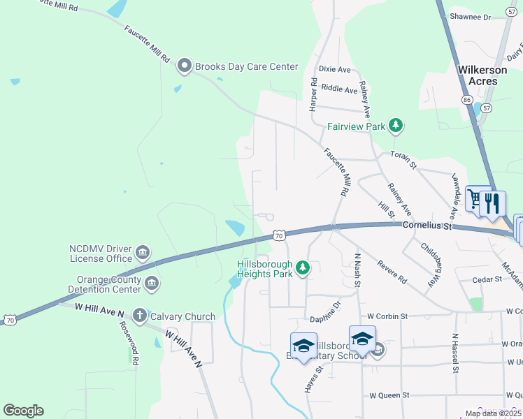 map of restaurants, bars, coffee shops, grocery stores, and more near 115 Holiday Park Road in Hillsborough