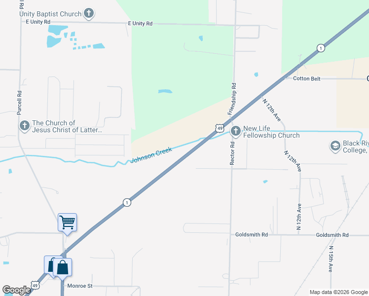 map of restaurants, bars, coffee shops, grocery stores, and more near 2410 U.S. 49 in Paragould
