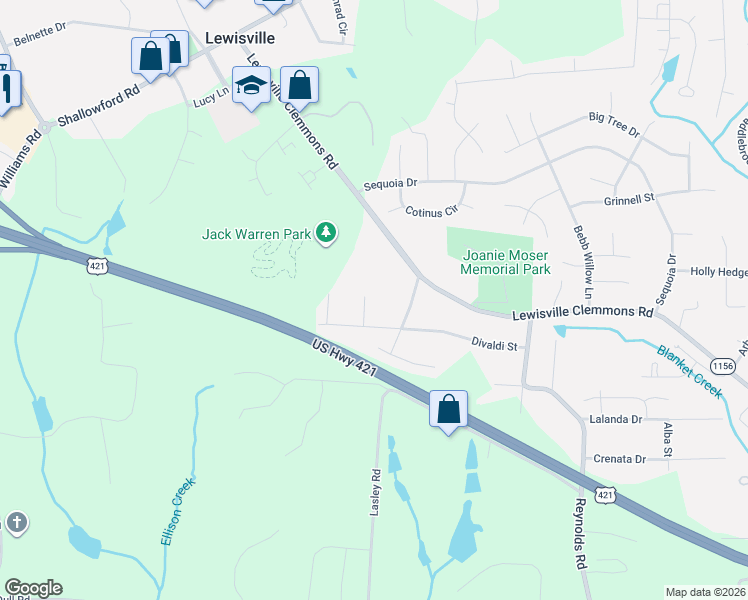 map of restaurants, bars, coffee shops, grocery stores, and more near 7632 Warren Park Drive in Lewisville